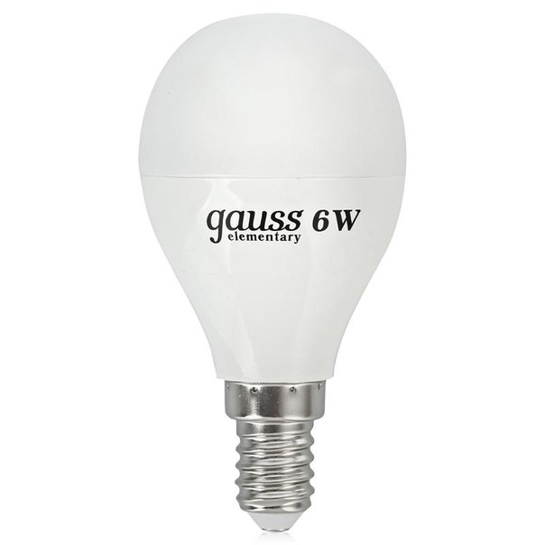 Лампа  св/д шар Е14 6W 2700K G45 (470lm) мат.80x45 пластик/алюм. Elementary Gauss