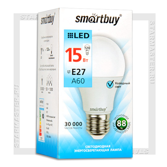 Лампа св/д. E27 A60 15W 4000K Smartbuy
